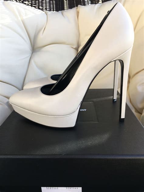 ysl white high heels|YSL platform heel.